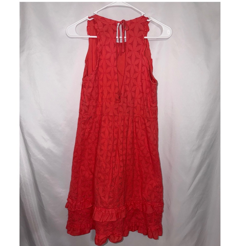 J.Crew Womens Coral Eyelet Ruffle Midi Sleeveless Cotton Dress Size 6 - Picture 5 of 8